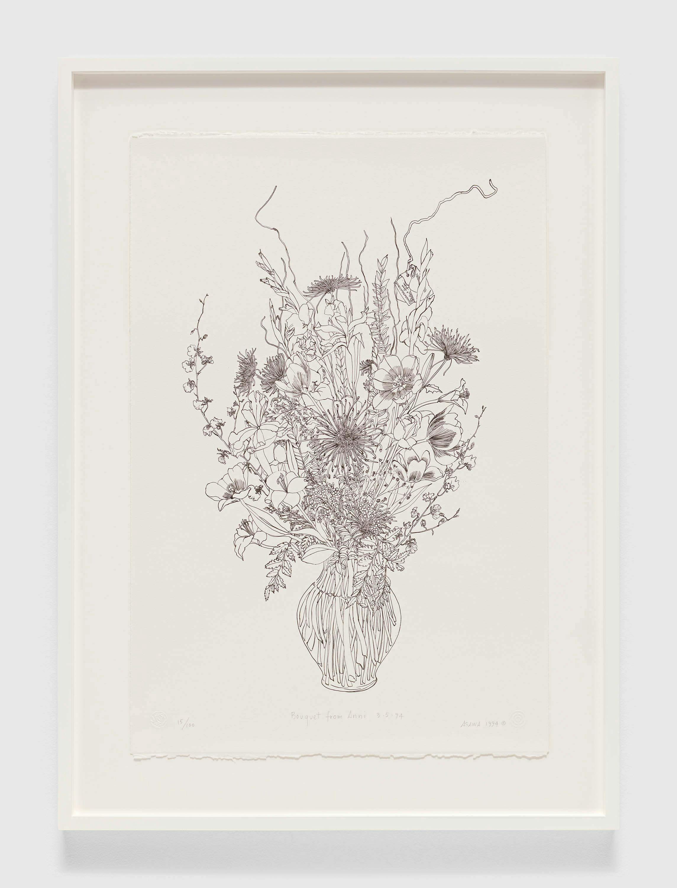 An offset lithograph on paper by Ruth Asawa, titled Bouquet from Anni (P.013), dated 1994.